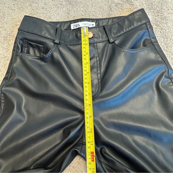 Zara Black Faux Leather Pleather Vegan Cropped Mini Flare Trousers pants 4 NWOT - Picture 8 of 12